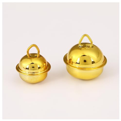 Hrlace 30 mini cascabeles de Navidad, campanas de colores, para manualidades, pequeñas campanas con ojal, para manualidades, envoltorios de regalo, llaveros, decoración navideña, dorados #1, 17 mm