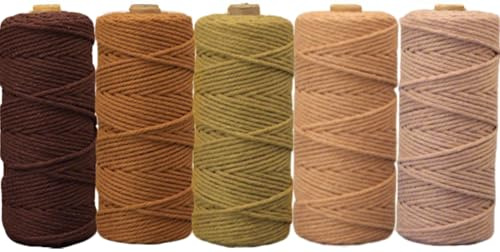 5 Stück Makramee Garn 3mmx50m, BetterJonny Baumwoll Bastelschnur Makramee Baumwollgarn 3mm Baumwollkordel Natur Bunte Baumwoll-Bastelschnur für Basteln Stricken Aufhängen DIY Handwerk-Brauntöne
