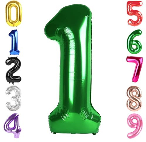 40 Inch Dark Green Number 1 Balloon, Giant Number 1 Balloons for 11th 12th 21st Birthday Decorations, Party Supplies for Baby Boy Girl, Dark Green Party Decor​​