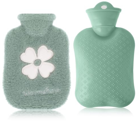 Thinp Varmvattenflaska med mjukt överdrag, läckagesäker 500 ml varmvattenflaskor, bärbar fluffig varmvattenflaska liten sängflaska varm vattenflaska present för män kvinnor vuxna vinterdagar