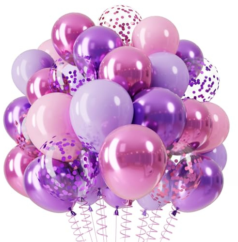 QIFU Globos Morado Rosa, 12 Pulgadas Globos Rosa Morado Cumpleaños Globo Confeti Latex Para Cumpleaños Decoracion Niña Kpop Globo Decoracion Mujer Aniversario Bodas Bautizo Niña Birthday