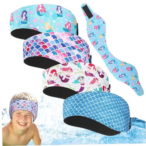 Bandeau de natation pour enfants, bandeau de natation, 4 pièces bouchons d'oreille étanches pour enfants 20, 5 pouces, couvre-oreilles réglables avec doublure antidérapante pour adulte, couvertures