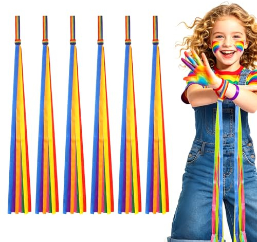 Lot de 6 bracelets arc-en-ciel, rubans de danse pour enfants, banderoles arc-en-ciel, banderoles de la fierté pour les défilés et fêtes LGBTQ+, confortables à porter, décorations réutilisables