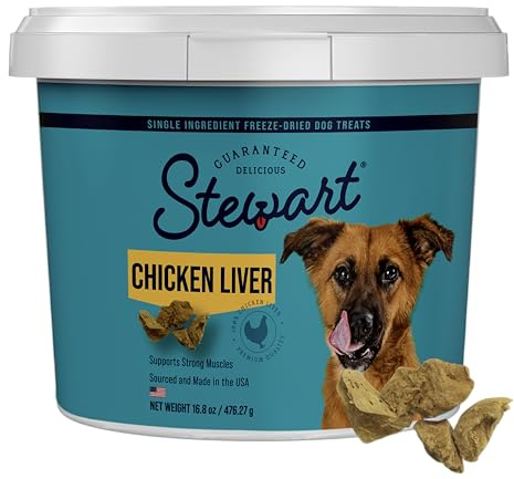Stewart 100% Chicken Liver Dog Treats, 16.8 oz Tub, ~315 Pieces, Freeze Dried Raw, Single Ingredient, 60% Protein Training Treats or Meal Topper, Grain Free, Gluten Free