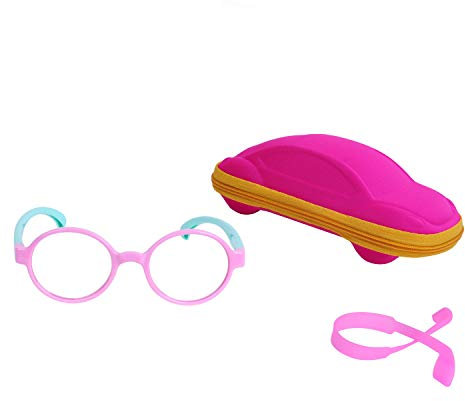 JoXiGo Kinder Blaulichtfilter Brille Ohne Stärke UV Blockieren TR90 Rund Brillengestell für Jungen Mädchen + Anti Rutsch Brillenband + Brillenetui