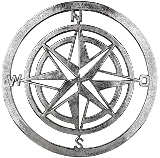 GILDE Wand Deko - Windrose - aus Alu in Silber mit rauer Oberfläche - Ø 50 cm