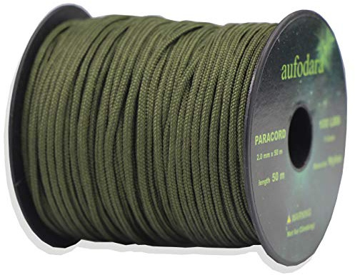 Aufodara 50 meter paracordsnören 2 mm nylonrep 1 kärntrådar (olivgrön, 50)