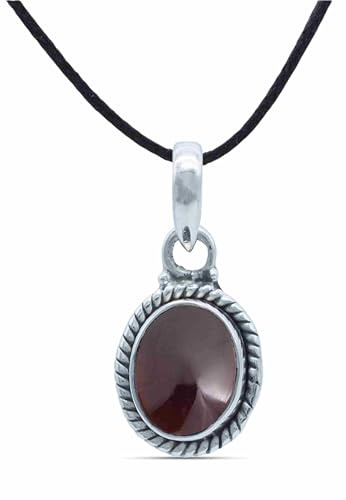 mantraroma Collana con ciondolo in argento 925, pietra preziosa rossa granata, collana con ciondolo in argento sterling da donna, regalo
