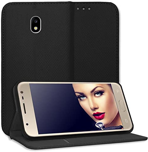 mtb more energy® Schutz-Tasche Smart Magnet kompatibel mit Samsung Galaxy J3 2017 (SM-J330, 5.0'') - schwarz - Bookstyle - Klapp-Cover Hülle Wallet Case