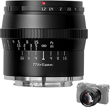 TTARTISAN 50mm F1.2 Objektiv APS-C MF für Sony E-Mount Kameras A5000 A6500 A6600 NEX-3 NEX-3N NEX-7 NEX5 CA7 A7I A7I A7R A7RII A7RIII A7RIV A7S A7SI A7SII A9 und mehr.