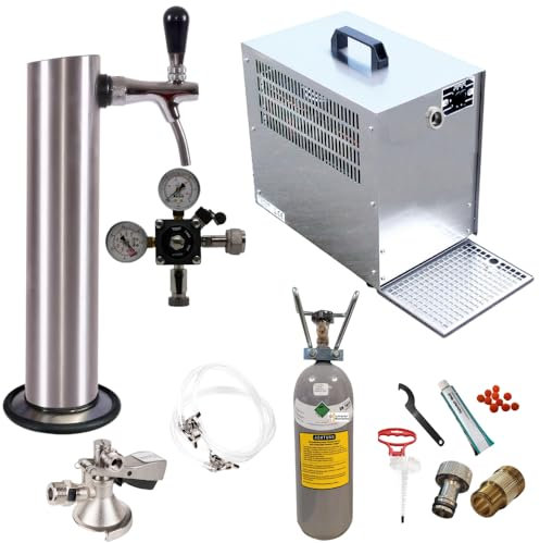 Gastrobedarf Westerbarkey Zapfanlage Set Untertheke Trocken 60l/h mit Schanksäule, Hahn, Druckminderer & Schläuchen (Untertheke 60l,GDW Schanksäule,Flachkeg, 425g Soda)