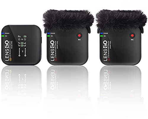 LENSGO 348C 2.4G Wireless Lavalier Microphone System, TF Card Slot Compact 2 Transmitter and 1 Receiver Wireless Lapel Lav Mic for iPhone Smartphone Camera Vlog YouTube Interview Video Camcorder B-