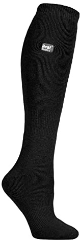HEAT HOLDERS Lite - Ladies Thin Extra Long Knee High 1.6 TOG Patterned Winter Warm Thermal Socks (4-8 UK, Black)