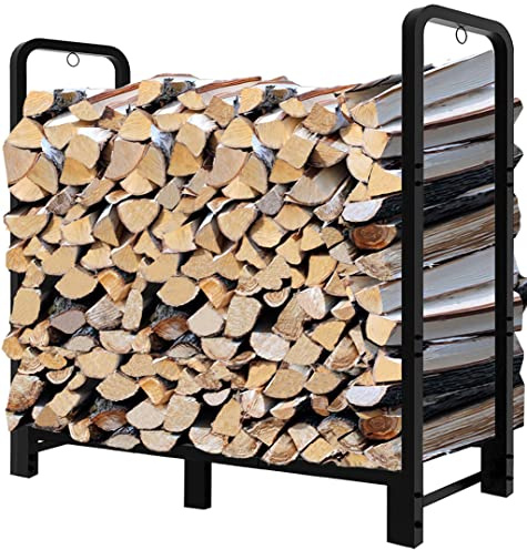 Fandature 4Ft Firewood Rack Adjustable Fireplace Wood Holder for Outdoor Indoor Storage Log - Heavy Duty Fire Log Lumber Stand Stacker, Black