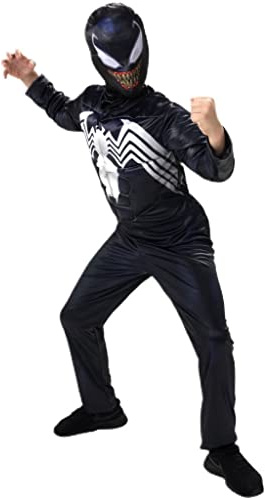 Jazwares VENOM Marvel Spider-Man Boys Halloween Cosplay Costume, Size JUNIOR/TEEN with Padded Jumpsuit and Fabric Mask