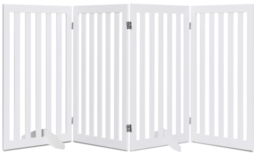 Maxmass Freestanding Pet Gate, 4 Panel Folding Dog Fence with 360°Hinges, Wooden Safety Barrier for Stairs Doorway