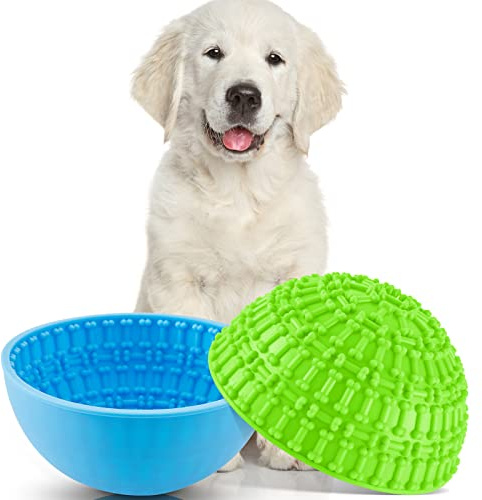 Patelai 2 Cuencos interactivos de Silicona para Perros para lamer y lamer, comederos lentos para la Salud bucal de Mascotas, Alivio de la ansiedad, tambaleo o Permanecer en su Lugar (Verde, Azul