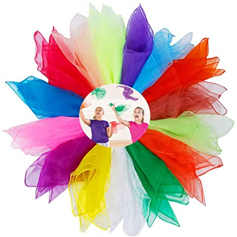 LATRAT Pack of 15 juggling cloths, chiffon cloths for children, 60 x 60 cm, for accessories decoration, silk cloths, chiffon cloths for performance, gymnastics towels, kindergarten