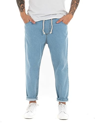 Giosal Pantalone Uomo Jeans Tinta Unita Rotture Elastico Coulisse (IT, Testo, M, Regular, Regular, Denim Chiaro)