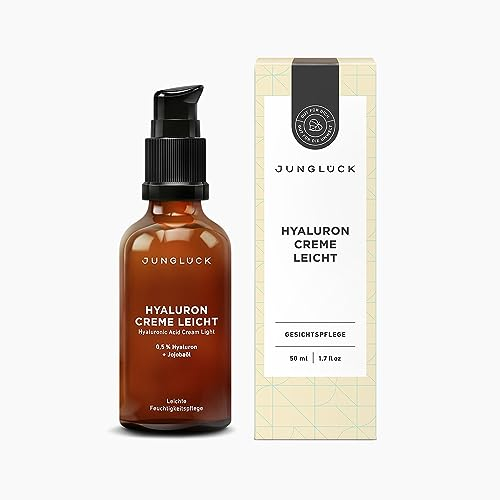 JUNGLÜCK Hyaluron Creme Hochdosiert Gesicht Leicht - Anti Aging Feuchtigkeitscreme mit Hyaluronsäure - Tages- & Nachtcreme mit BIO Aloe Vera und Squalan - Spendet intensiv Feuchtigkeit