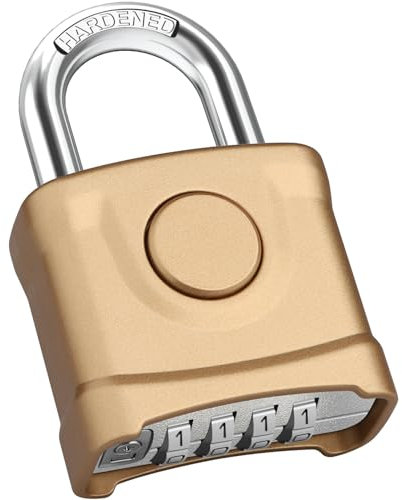 Cadenas Code 4 Chiffres, Diyife 52mm Extérieur Etanche, Robuste et Antivol, 8mm Loquet Cadenas à Combinaison, Exterieur Serrure Porte de Garage, pour Jardins, Cours, Clôture, Casier - Cuivre