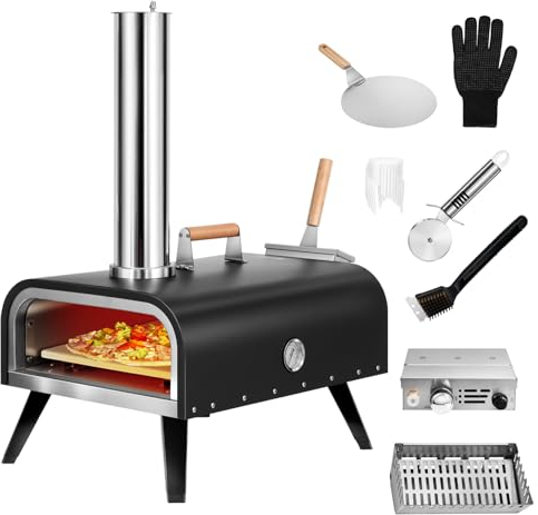 EDOSTORY Horno de pizza para exteriores, horno de pizza de leña y gas, horno de pizza multicombustible, horno portátil para pizza, parrilla para exteriores
