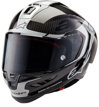 Alpinestars Race Helmet Supertech R10 Element Motorcycle Helmet Full Face Helmet Carbon Helmet Black Carbon Silver S