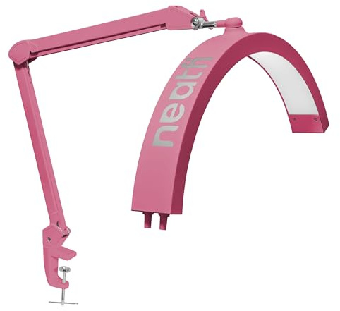 Neatfi Half Moon Swing Arm Bordslampa, LED-belysning för estetiker, 2500 Lumen, 5 ljuslägen, idealisk för nagelkonst, ansiktsbehandlingar, gängning och tatueringar (CCT med Klämma, Rosa)