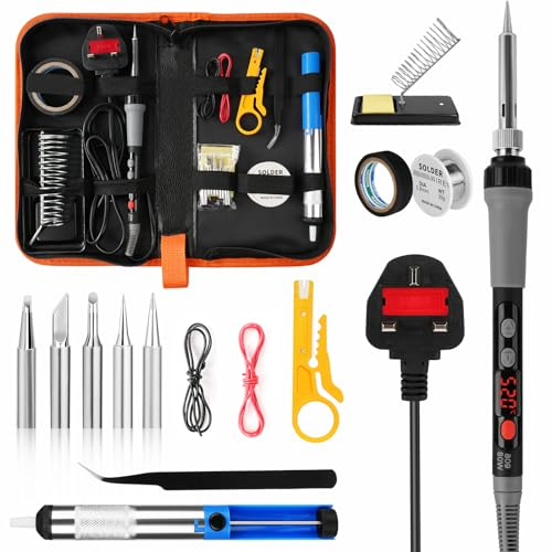 flintronic Soldering Iron Kit, 80W LCD Adjustable Temperature 180-520°C Welding Tools, 15 in 1 Digital Portable Soldering Iron with 5 Solder Tips, Solder Wire, Soldering Set for Welding/Repair/DIY