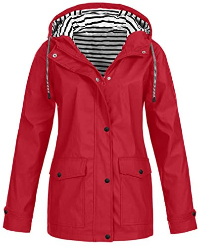 Vetement De Pluie Femme Coupe Vent Femme Fuchsia Veste Jogging Femme Imperméable Veste Pluie Femme Pliable Veste De Pluie Femme Sport Coupe-Vent Femme Femme Pluie Poche Anorak Rouge Xl