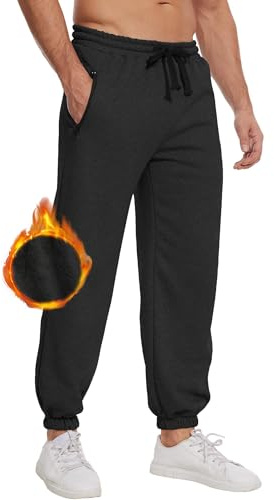 CheChury Homme Pantalon de Jogging Sports Thermique Doublés en Polaire Pantalon Sherpa Chaud et Leger Pantalon avec Poches Zippées Cordon de Serrage Pants Homme Hiver,Noir,3XL