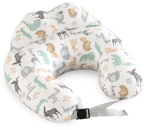 PASUKTER Stillkissen, Nursing Pillow, Schwangerschaftskissen, Multifunktionales Motherhood Stillkissen mit Verstellbarem Hüftgurt und Sicherheitszaun, 100% Baumwollbezug (Tierwelt)