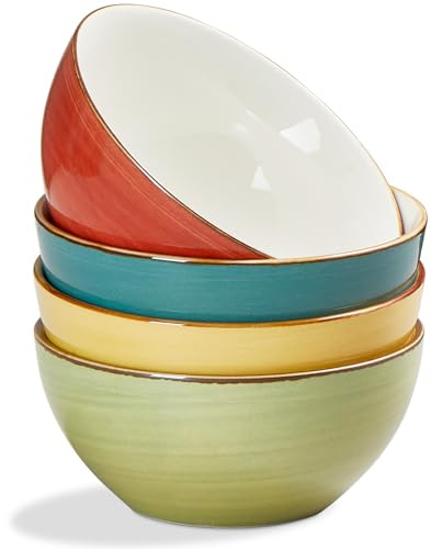 ONEMORE 16 oz Cereal Bowls Set of 4 Soup Bowls Ceramic for Kitchen - Dishwasher and Microwave Safe - Colorful Bowl Set for Oatmeal Salad Pasta Fruits, 5.5 inch, Assorted Colors