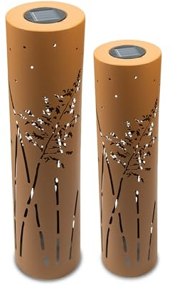 UNUS Set di 2 lampade solari da giardino da 60 cm e 80 cm, con erba di pampa, lampade da giardino per esterni, colore marrone ruggine, lanterna solare per esterni come illuminazione da giardino