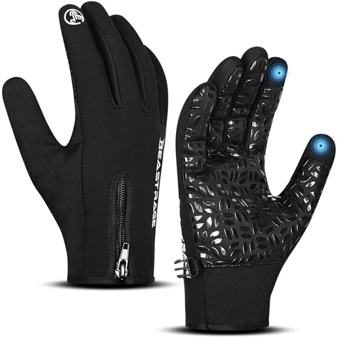 BEAST RAGE Men's Winter Cycling Gloves-Touchscreen, Waterproof,Windproof Thermal Gloves with Insulated Soft Fleece Lining,Non-Slip Grip for Cycling,Running,Skiing,Hiking,Outdoor Activities (Black, XL)