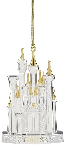 Lenox Ornament, 2025 Cinderella Castle Silverplate Ornament, Silverplated Stainless Steel Material with Gold Accents, Gold Hanging Cord, Christmas Decoration, Tree Decor, Christmas Ornaments (1 Piece)