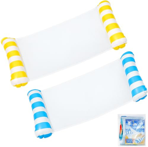 2 Piezas Colchoneta Piscina Adultos con Bomba, 4 en 1 Hamaca de Agua Hinchable 115×66cm Flotador Piscina Tumbona Plegable para Playa y Piscina