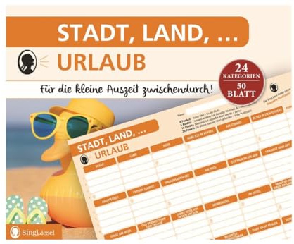 SingLiesel Stadt, Land, Urlaub – Stadt Land Fluss Spielblock mit lustigen Fragen & Themen für Reiselustige | Geschenkidee für Familie & Freunde