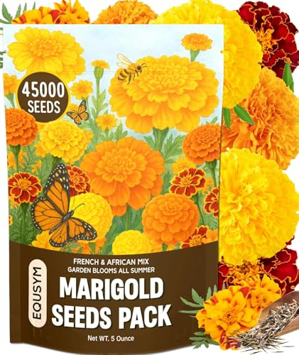 45,000+ Marigold Seeds (Cempasúchil) - Tagetes erecta & T. patula Mix, 5 oz Bulk, High Germination Rate, for Landscapes, Pollinator Beds & Fall Displays, Resealable Foil Pouch (5oz)