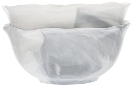LIGIGWASH 2 Cuencos De Arroz Blancos Para Servir Ensalada De Mármol Redondos De Porcelana De Cerámica Para Condimentos Color Gris Claro