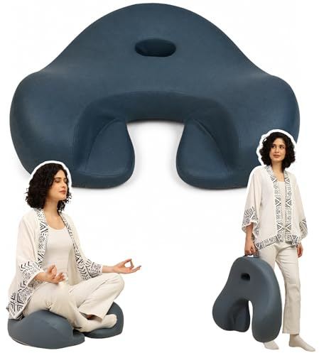 Yogatein AetherForm - Cojín ortopédico de meditación, asiento ergonómico de tres puntos con alivio de coxis y soporte contorneado para sentarse conscientemente, yoga y relajación (azul, grande)
