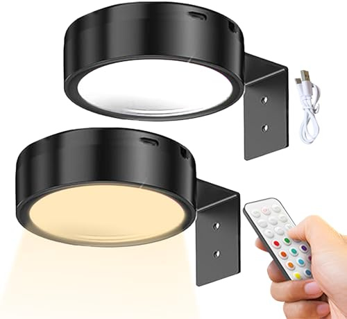 Fierudeng Luces Para Cuadros De Pared - 2 Piezas Lámpara USB Recargable,Luces De Pared Magnéticas Inalámbricas Regulables Con 3 Colores Para Sala Dormitorio Pasillo Cocina Galería Arte