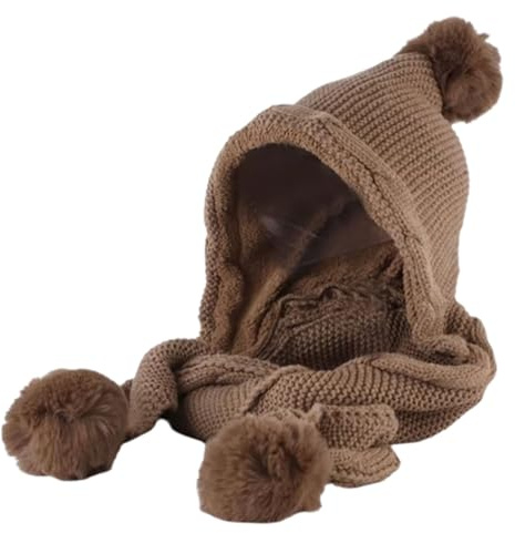 Bufanda de Punto con Capucha para Mujer, versátil y de Invierno, con protección para Las Orejas integrada, Resistente al Viento, para el frío Invierno. (Khaki)