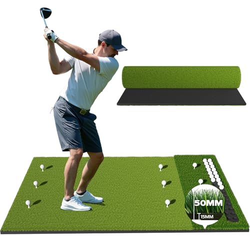 RIKADE 6x4ft Professional Golf Hitting Mat & Simulator Mat, Integrated Ball Tray & Dual-Turf for Real Shots, 15mm Thickened Base for Joint Care, for High-Frequency Practice & Golf Simulators