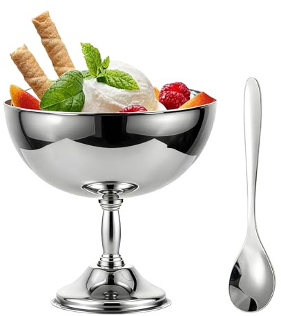 Tissting Copa de Helado, Taza de Helado de Acero Inoxidable, Cuencos Servir Postres, Mini Tazas de Yogur, Tazas Pudín Metal para Reutilizables para Hacer Helados Frutas Pudín Postres (10CM)