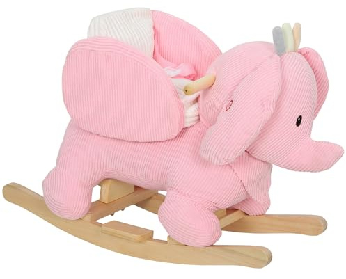 AIYAPLAY Cheval à bascule pour enfants, éléphant à bascule avec ceinture de sécurité et effets sonores, animal à pour les tout-petits de 18 à 36 mois, rose