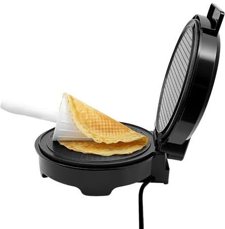 Ferro da waffle rotondo per cialde, 1200 W, con temperatura e regolazione del tempo, macchina per sacchetti per waffle commerciali con rivestimento antiaderente per la produzione di sacchetti gelato