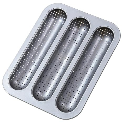 Generico Teglia Per Pane Francese, Strumento Di Cottura Versatile, 25,5x32 Cm, Padella Per Baguette Perforata Antiaderente, Vassoio Per Baguette In Acciaio Al Carbonio, Resistente Al Calore, Per Di C