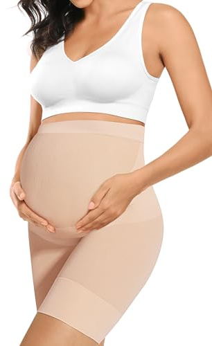 Peauty Maternity Dress Shapewear Shorts Women's Soft and Seamless Elastic High Waist Mid Thigh Pregnancy Underwear Nude M