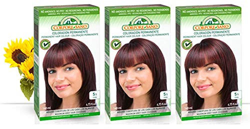 Corpore Sano Pack x3 Unidades Tinte Caoba 5.5 Permanente 140ml - Tinte de coloración sin amoníaco, resorcinol ni parabenos. Los champús naturales de Henna poténcia la durabilidad del color